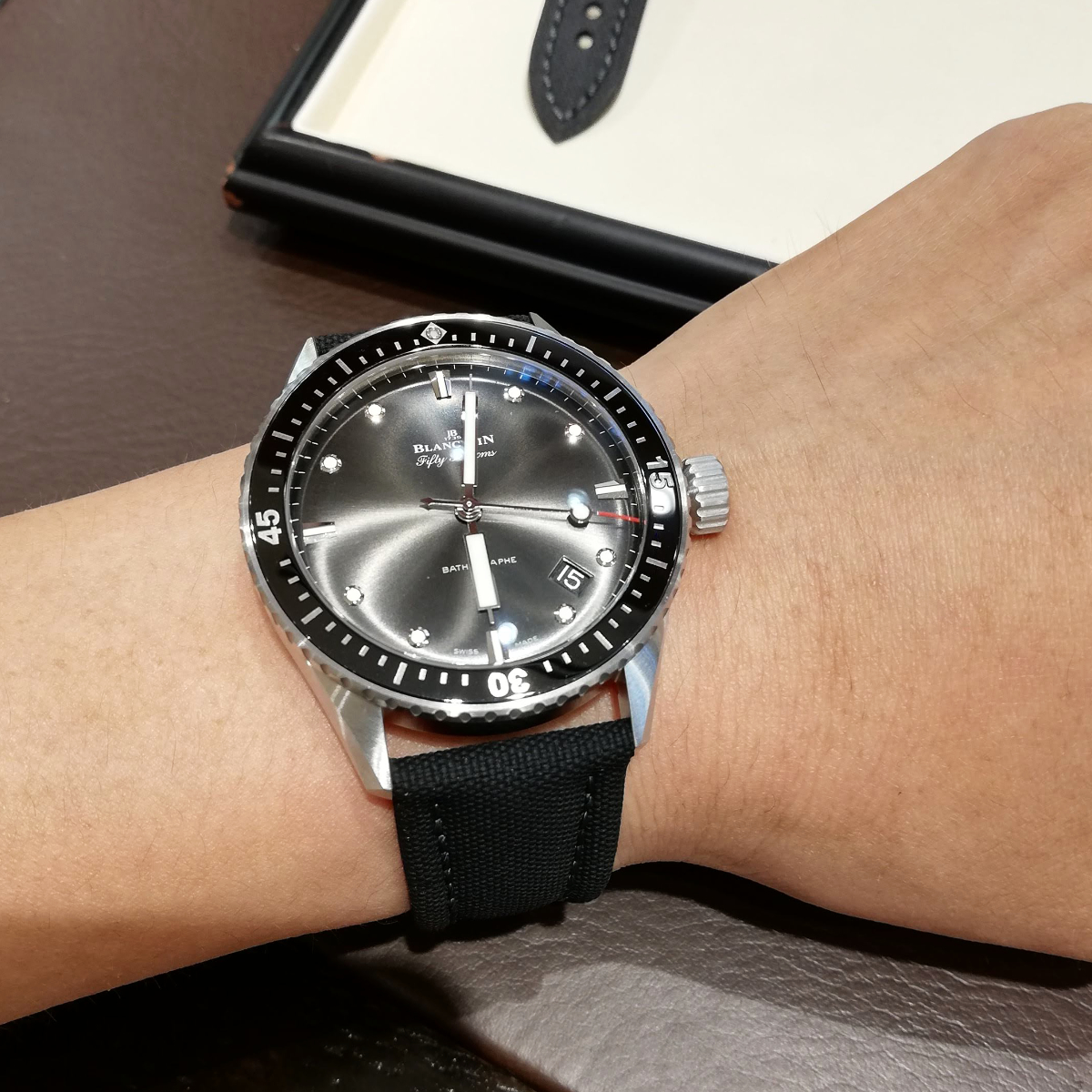 ブランパン フィフティファゾムス38mm用 純正ストラップ ネイビー