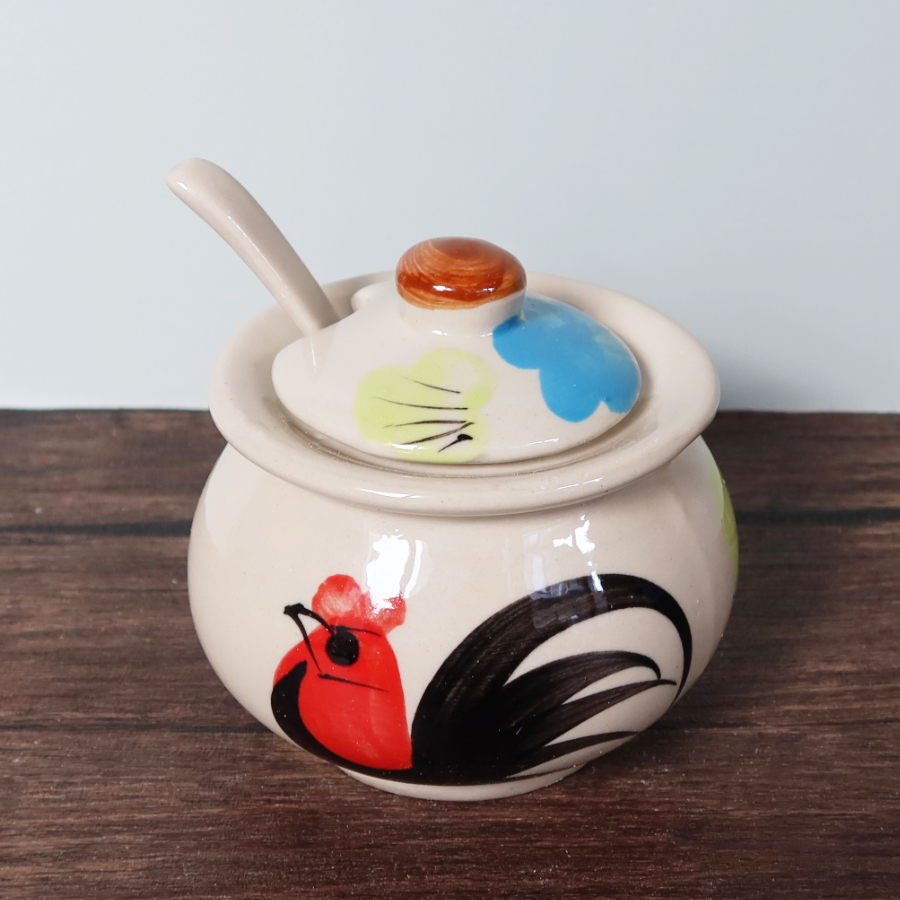 タイで人気のニワトリ柄食器のスプーン付き調味料入れの通販